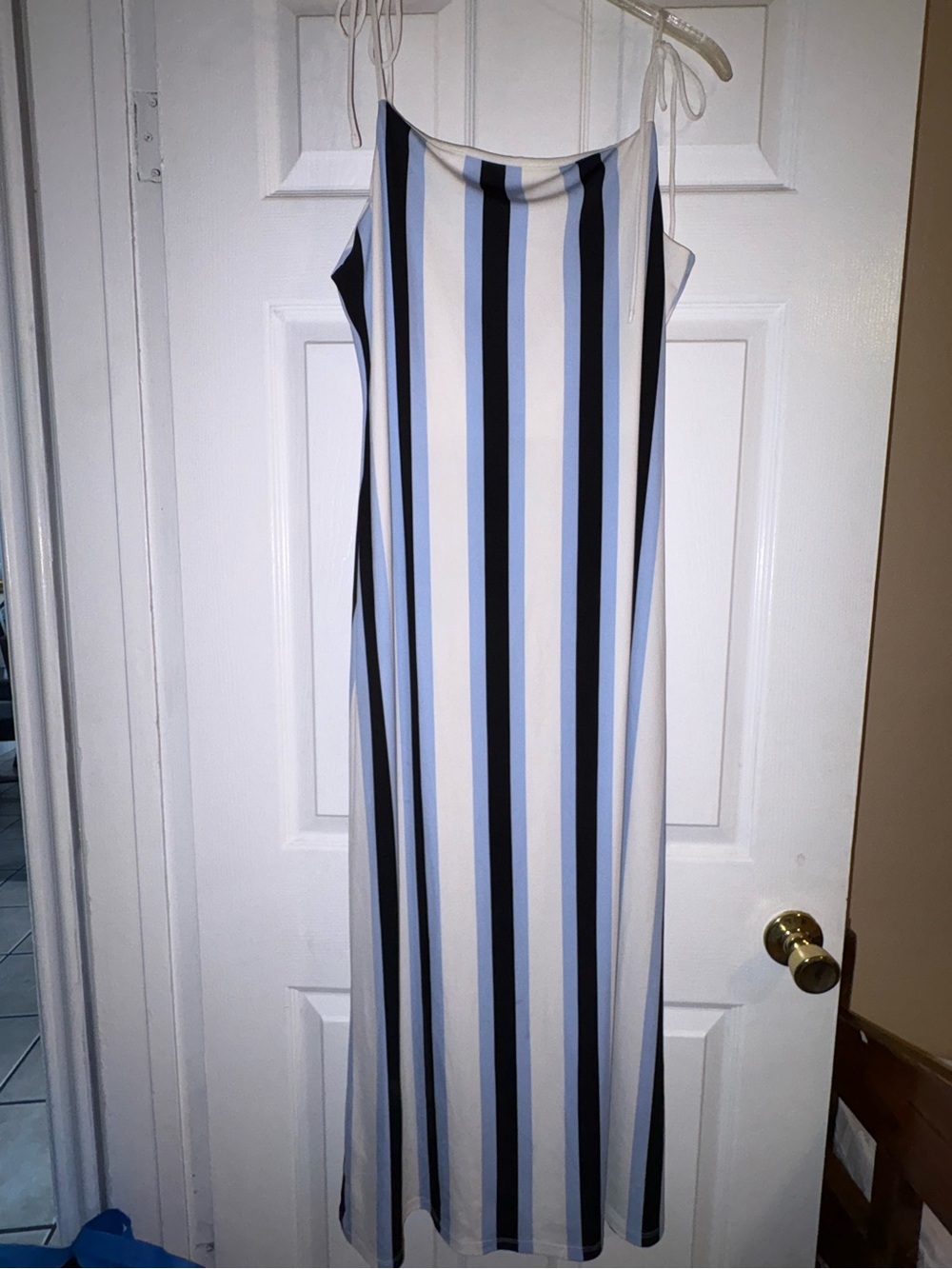 H&M Blue, Navy and White Striped Maxi Dress with Tie Straps